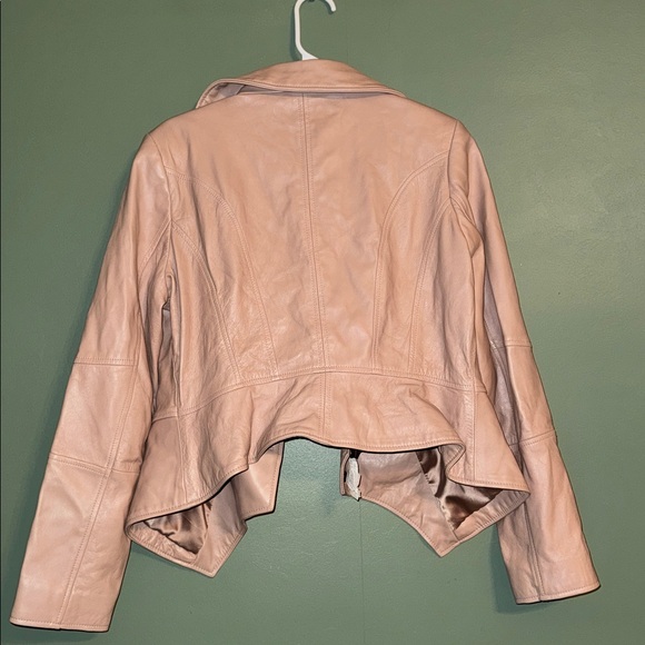 “cameo” pink G.I.L.I. women's genuine leather peplum moto jacket NEW - Picture 6 of 6